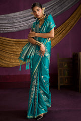 Ailurophile Rama Banarasi Satin Silk Saree With Embrocation Blouse