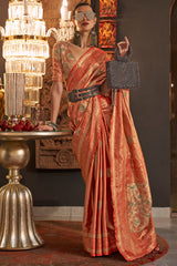 Exceptional Orange  Soft Banarasi Silk Saree With Preferable Blouse Piece