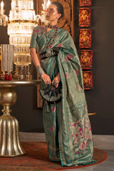 Adorable Rama Soft Banarasi Silk Saree With Delightful Blouse Piece
