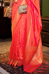 Palimpsest Peach Soft Banarasi Silk Saree With Staggering Blouse Piece