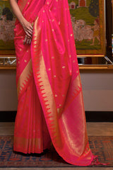 Tremendous Dark Pink Soft Banarasi Silk Saree With Luxuriant Blouse Piece