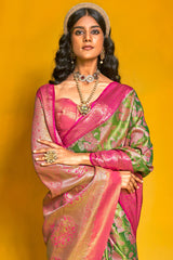 Ratatouille Green Kanjivaram Silk Saree With Engrossing Blouse Piece