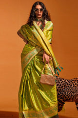 Amiable Green Soft Banarasi Silk Saree With Rhapsodic Blouse Piece