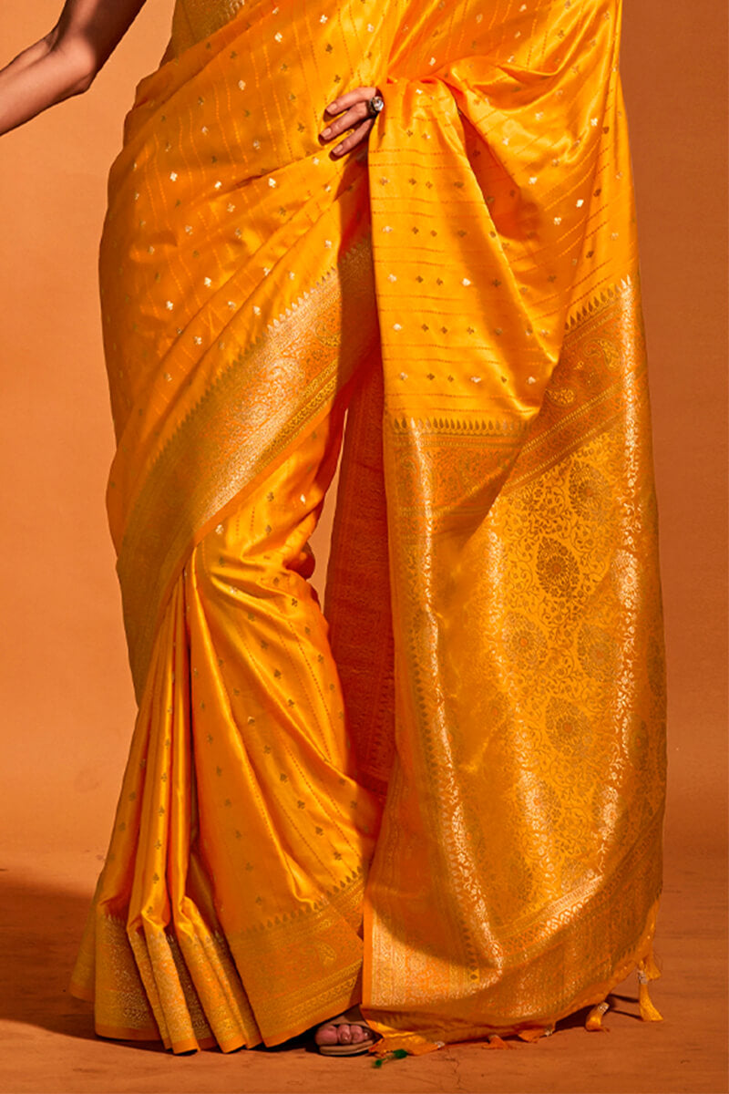 Excellent Yellow Soft Banarasi Silk Saree With Allure Blouse Piece