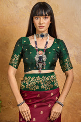 Imbrication Maroon Pure Zari Weaving Banarasi Silk Saree With Bewitching Blouse Piece