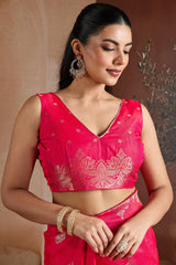 Imbrication Dark Pink Pure Zari Weaving Banarasi Silk Saree With Stunner Blouse Piece