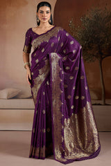 Surreptitious Purple Pure Zari Weaving Banarasi Silk Saree With Majesty Blouse Piece