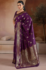 Surreptitious Purple Pure Zari Weaving Banarasi Silk Saree With Majesty Blouse Piece