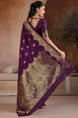 Surreptitious Purple Pure Zari Weaving Banarasi Silk Saree With Majesty Blouse Piece