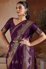 Surreptitious Purple Pure Zari Weaving Banarasi Silk Saree With Majesty Blouse Piece