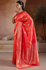 Fugacious Pink Pure Zari Weaving Banarasi Silk Saree With Piquant Blouse Piece
