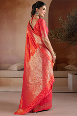 Fugacious Pink Pure Zari Weaving Banarasi Silk Saree With Piquant Blouse Piece
