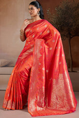 Fugacious Pink Pure Zari Weaving Banarasi Silk Saree With Piquant Blouse Piece