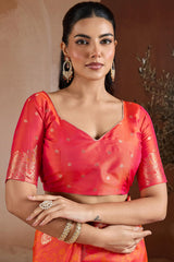 Fugacious Pink Pure Zari Weaving Banarasi Silk Saree With Piquant Blouse Piece