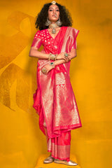 Devastating Dark Pink Soft Banarasi Silk Saree With Scrumptious Blouse Piece