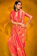 Allure Orange Soft Banarasi Silk Saree With Vibrant Blouse Piece