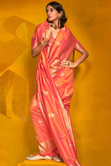 Allure Orange Soft Banarasi Silk Saree With Vibrant Blouse Piece