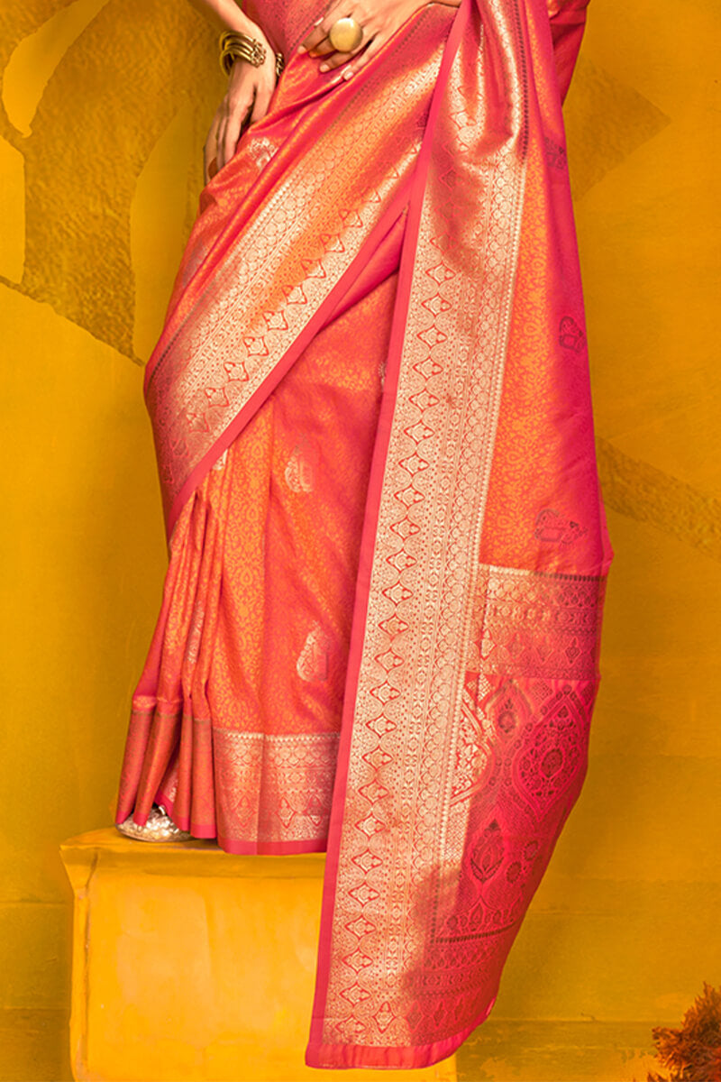 Allure Orange Soft Banarasi Silk Saree With Vibrant Blouse Piece