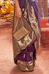 Prominent Purple Soft Banarasi Silk Saree With Desirable Blouse Piece