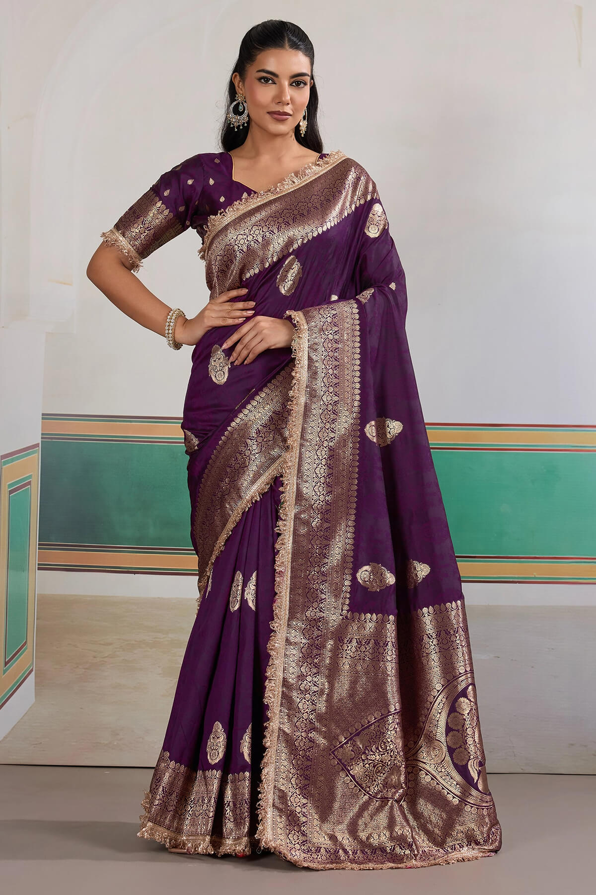 Admirable Purple Pure Zari Weaving Banarasi Silk Saree With Fancy Lace Border