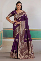 Admirable Purple Pure Zari Weaving Banarasi Silk Saree With Fancy Lace Border