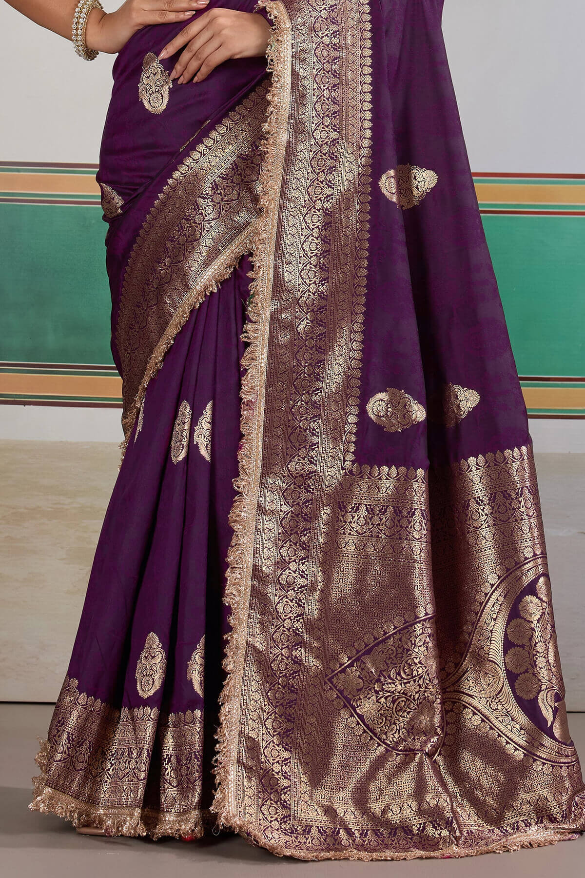 Admirable Purple Pure Zari Weaving Banarasi Silk Saree With Fancy Lace Border