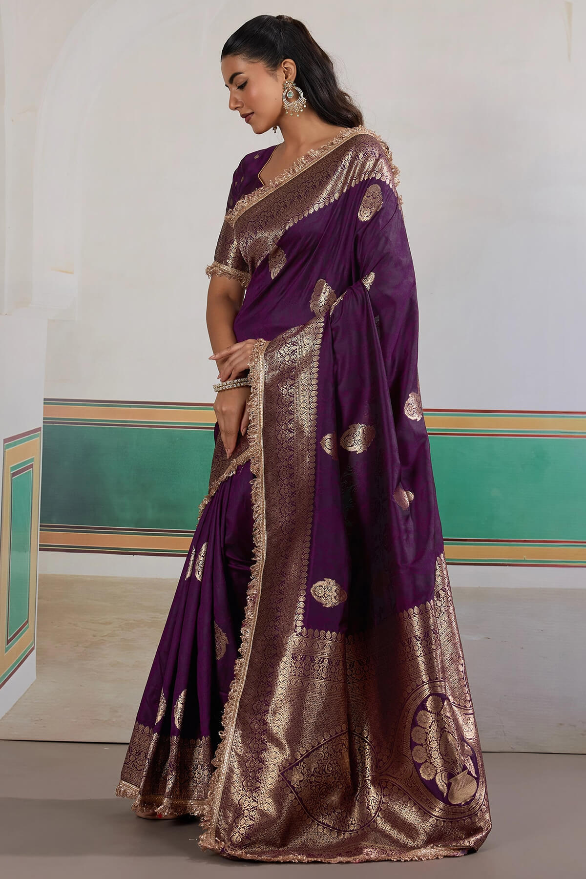 Admirable Purple Pure Zari Weaving Banarasi Silk Saree With Fancy Lace Border