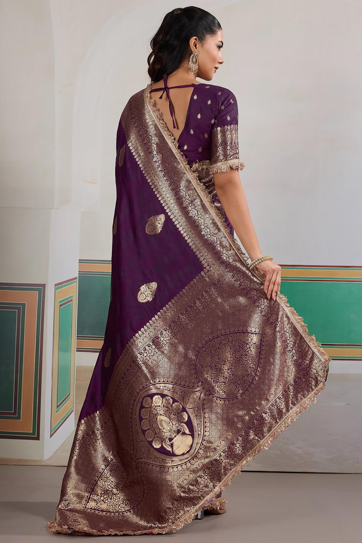 Admirable Purple Pure Zari Weaving Banarasi Silk Saree With Fancy Lace Border