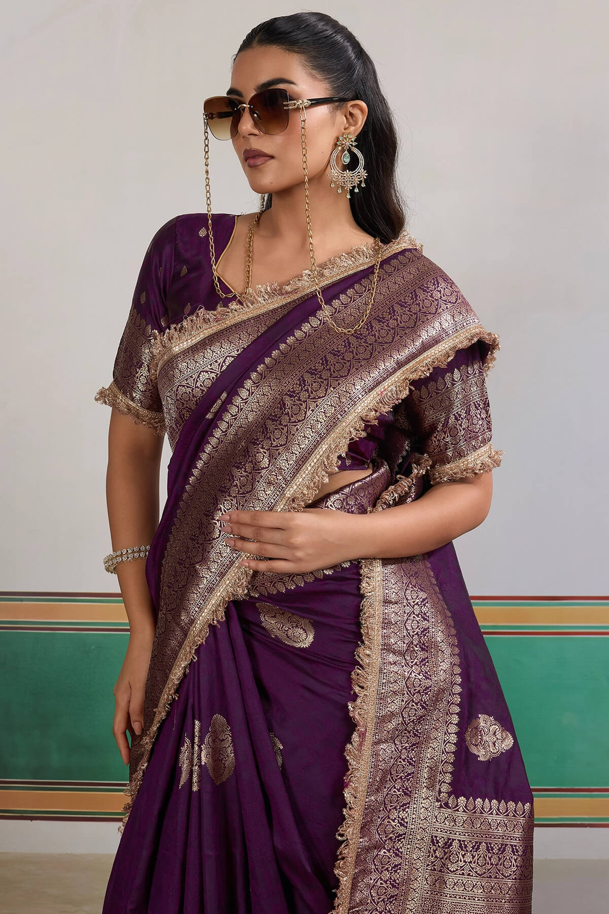 Admirable Purple Pure Zari Weaving Banarasi Silk Saree With Fancy Lace Border