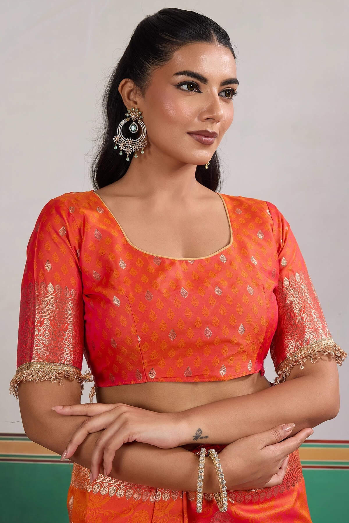 Proficient Orange Pure Zari Weaving Banarasi Silk Saree With Fancy Lace Border