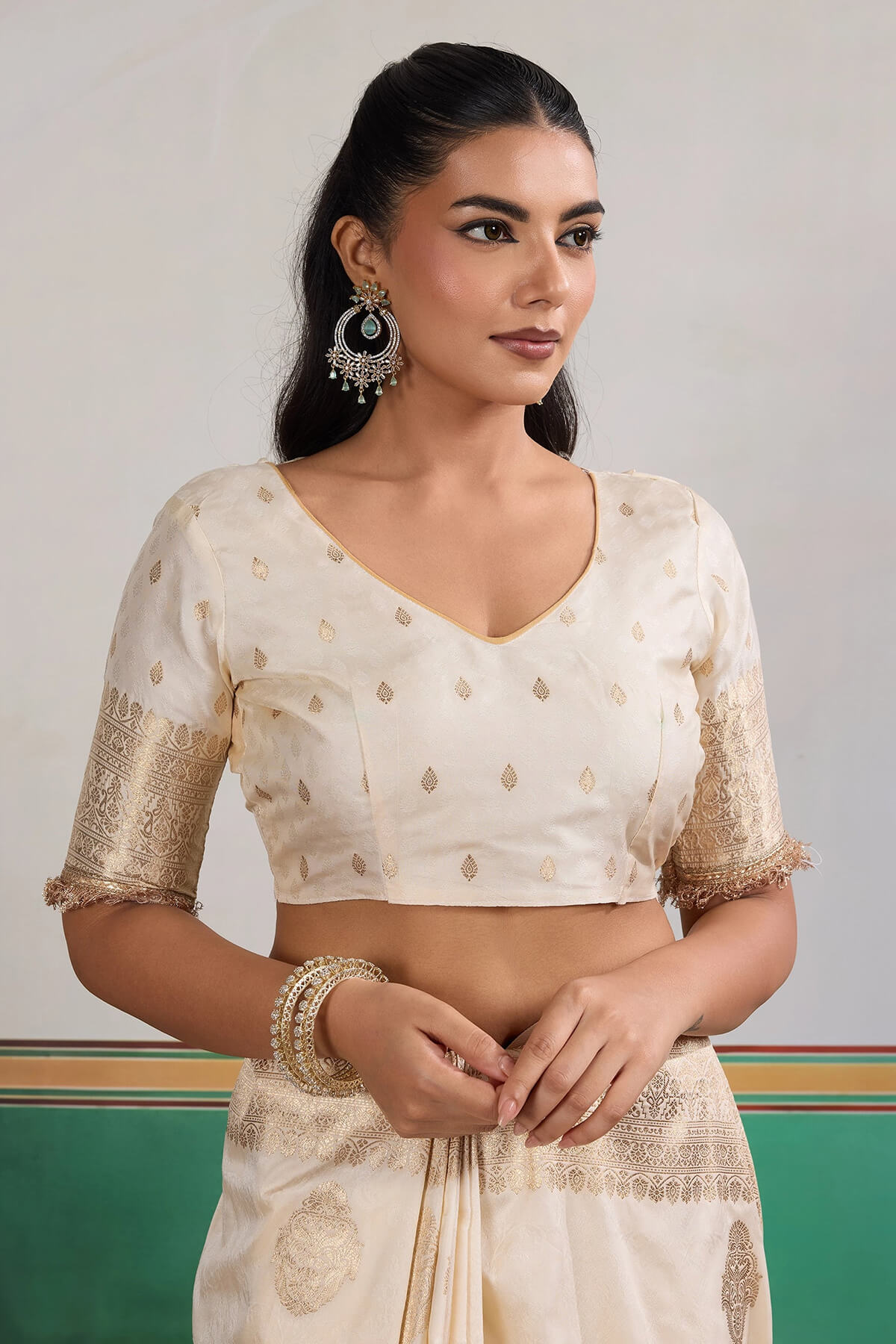 Improbable Beige Pure Zari Weaving Banarasi Silk Saree With Fancy Lace Border