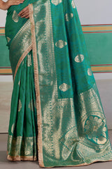 Scintilla Sea Green Pure Zari Weaving Banarasi Silk Saree With Fancy Lace Border