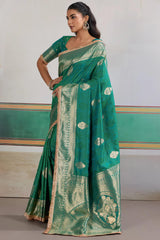 Scintilla Sea Green Pure Zari Weaving Banarasi Silk Saree With Fancy Lace Border