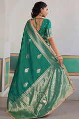 Scintilla Sea Green Pure Zari Weaving Banarasi Silk Saree With Fancy Lace Border