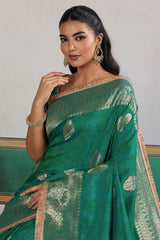Scintilla Sea Green Pure Zari Weaving Banarasi Silk Saree With Fancy Lace Border