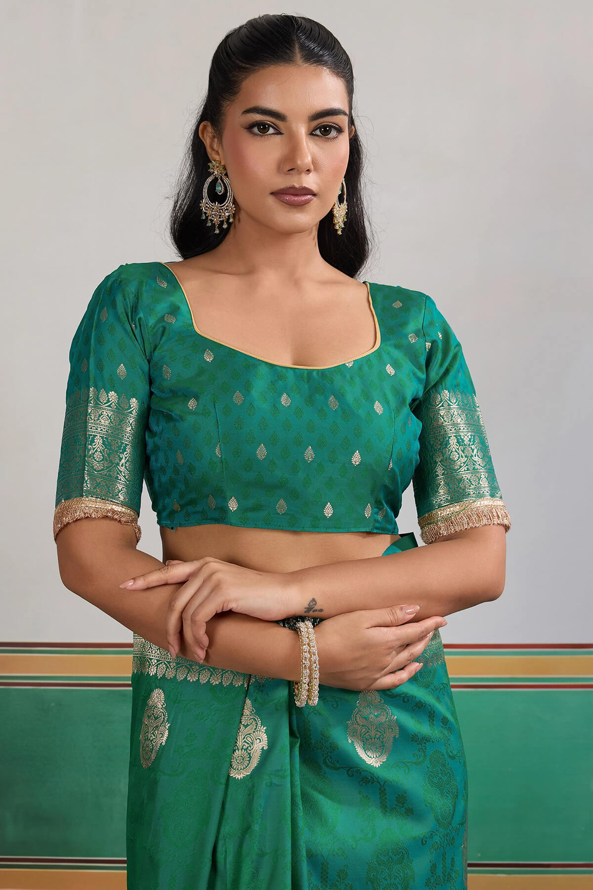 Scintilla Sea Green Pure Zari Weaving Banarasi Silk Saree With Fancy Lace Border