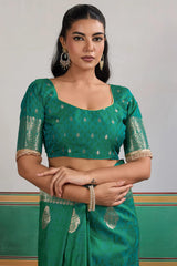Scintilla Sea Green Pure Zari Weaving Banarasi Silk Saree With Fancy Lace Border