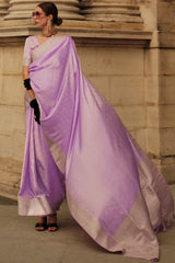 Prettiest Lavender Soft Banarasi Silk Saree With Panache Blouse Piece