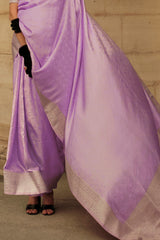 Prettiest Lavender Soft Banarasi Silk Saree With Panache Blouse Piece