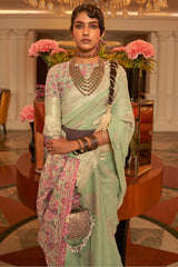 Flaunt Pista Pashmina saree With Gorgeous Blouse Piece