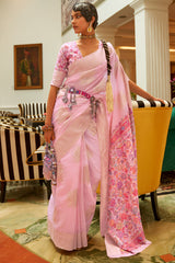 Prettiest Baby Pink Pashmina saree With Stunner Blouse Piece
