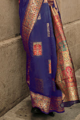 Fairytale Royal Blue Pashmina saree With Charismatic Blouse Piece