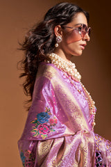 Scrumptious Lavender Banarasi Satin Silk Saree With Unequalled Blouse
