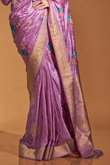 Scrumptious Lavender Banarasi Satin Silk Saree With Unequalled Blouse