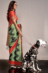 Ideal Pista Digital Printed Soft Silk Saree With Palimpsest Blouse Piece