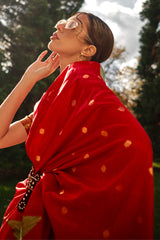 Outstanding Red Soft Banarasi Silk Saree With Girlish Blouse Piece