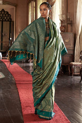 Alluring Green Banarasi Tussar Silk Saree With Surreptitious Blouse Piece