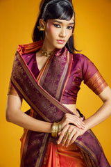 Surpassing Orange Pure Zari Weaving Banarasi Silk Saree With Artistic Blouse Piece