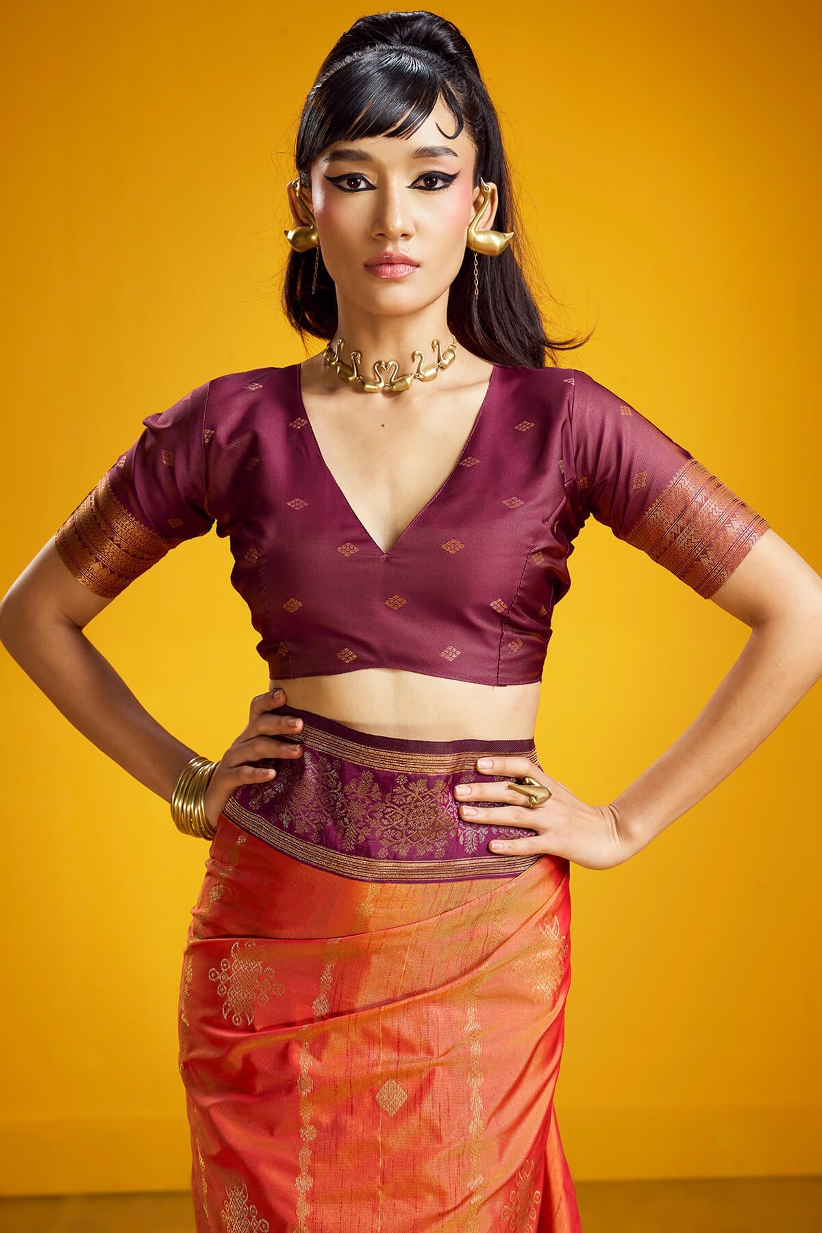 Surpassing Orange Pure Zari Weaving Banarasi Silk Saree With Artistic Blouse Piece