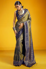 Admirable Blue Pure Zari Weaving Banarasi Silk Saree With Brood Blouse Piece